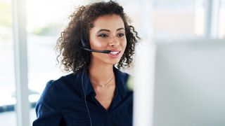 woman making a sales call in an office