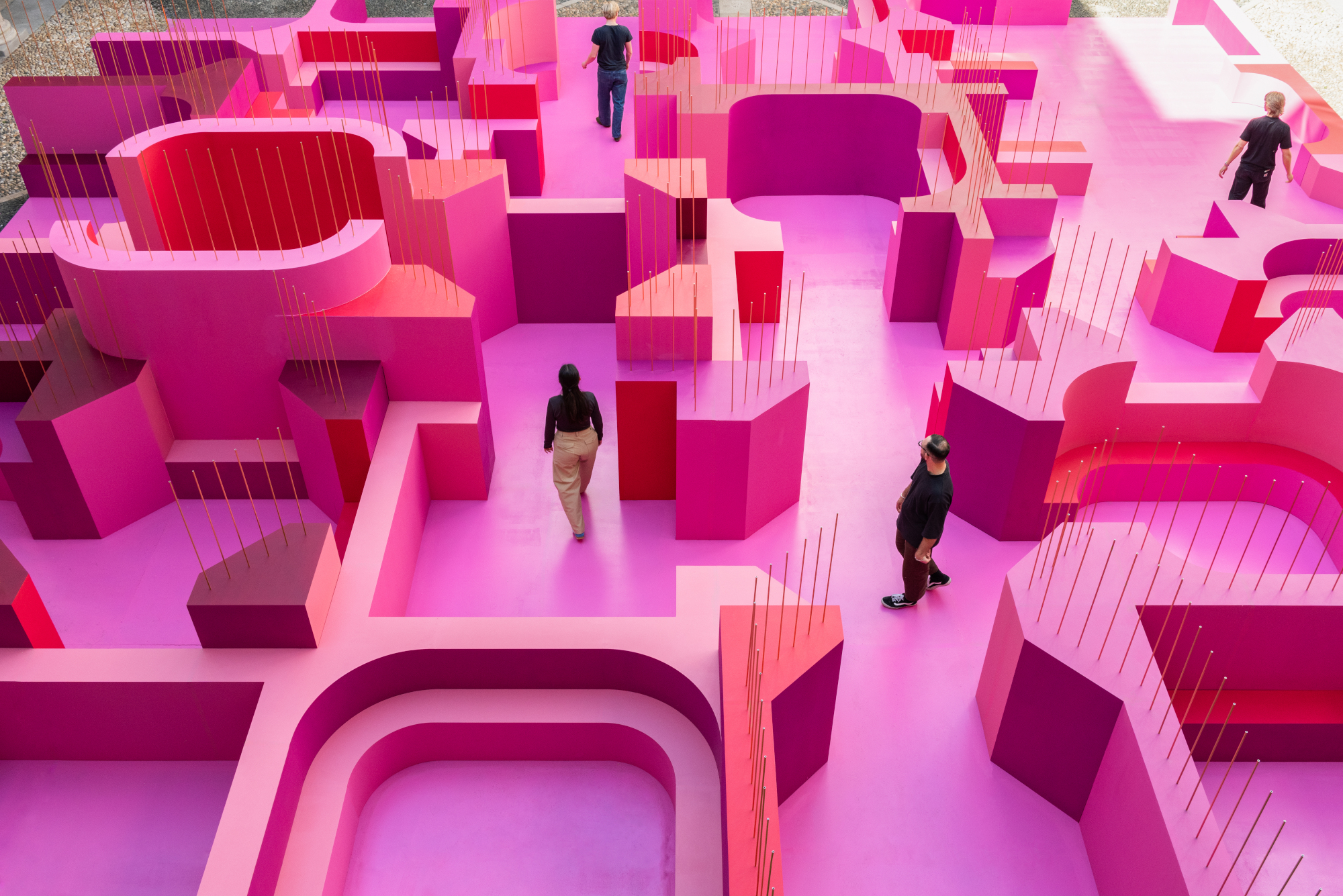Pink maze in a Milan palazzo courtyard, &amp;lsquo;Metamorphosis in Motion&amp;rsquo; installation by Lina Ghotmeh, Milan Design Week 2026
