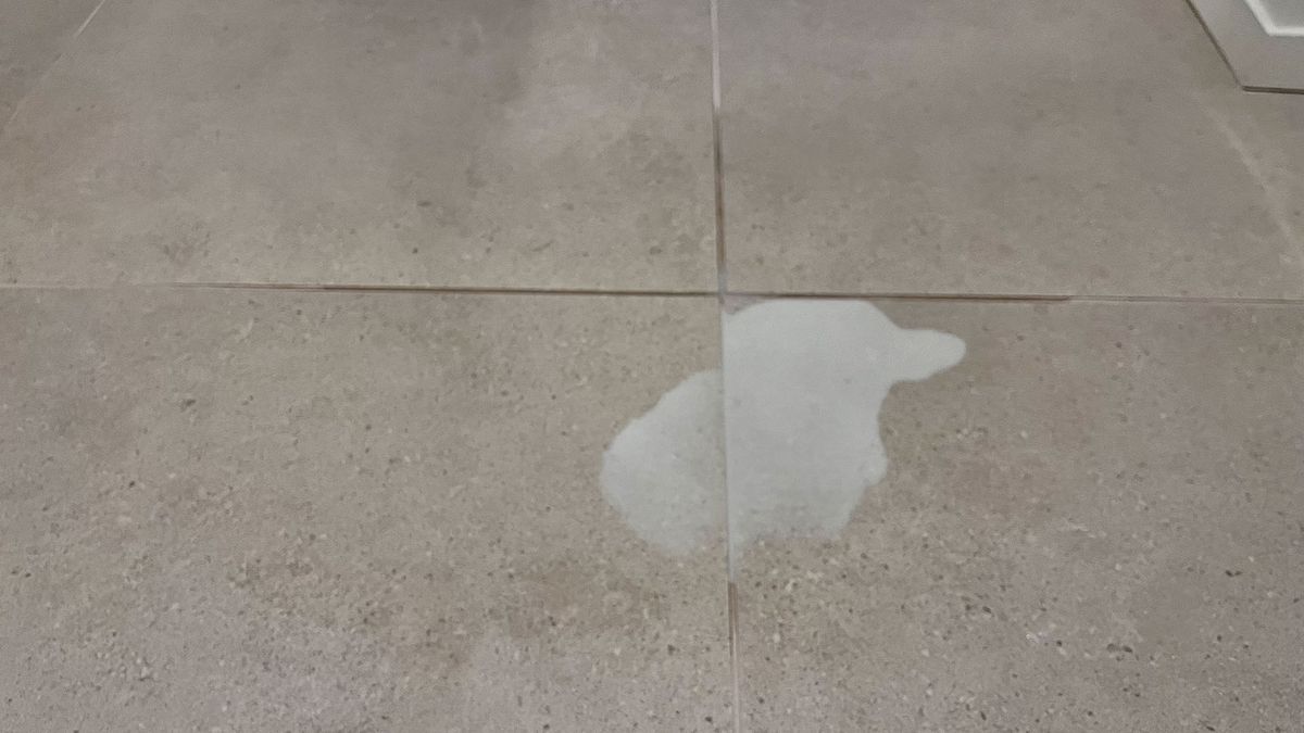 Hard floor with liquid spillage, ready for Proscenic Q8 Max robot vacuum to clean