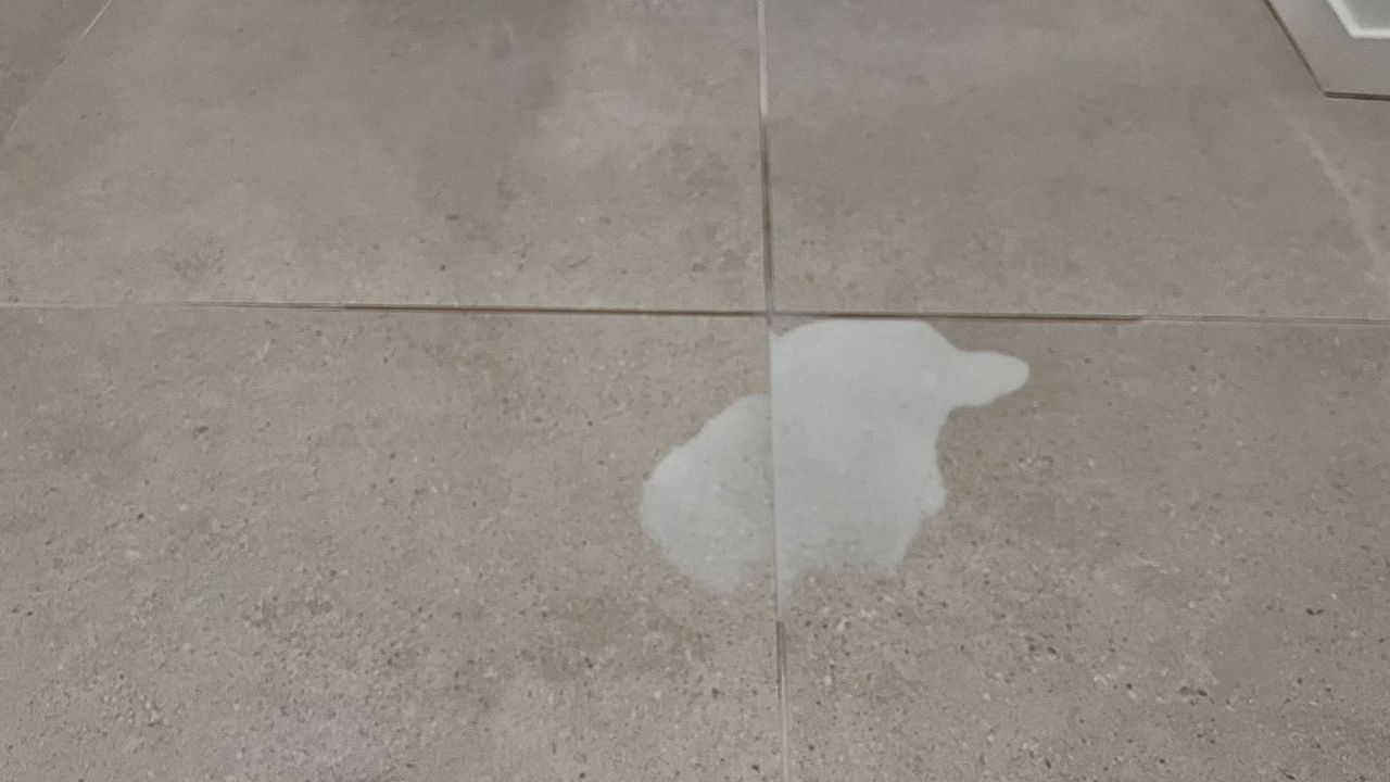 Hard floor with liquid spillage, ready for Proscenic Q8 Max robot vacuum to clean