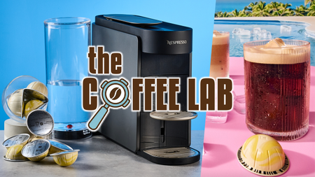 a side by side image of the nespresso vertuo up wih summer flavors and the nespresso images