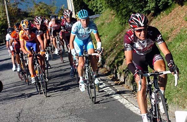 Spain's Carlos Sastre (Team CSC) was off the front of a group early, but didn't make the finish.