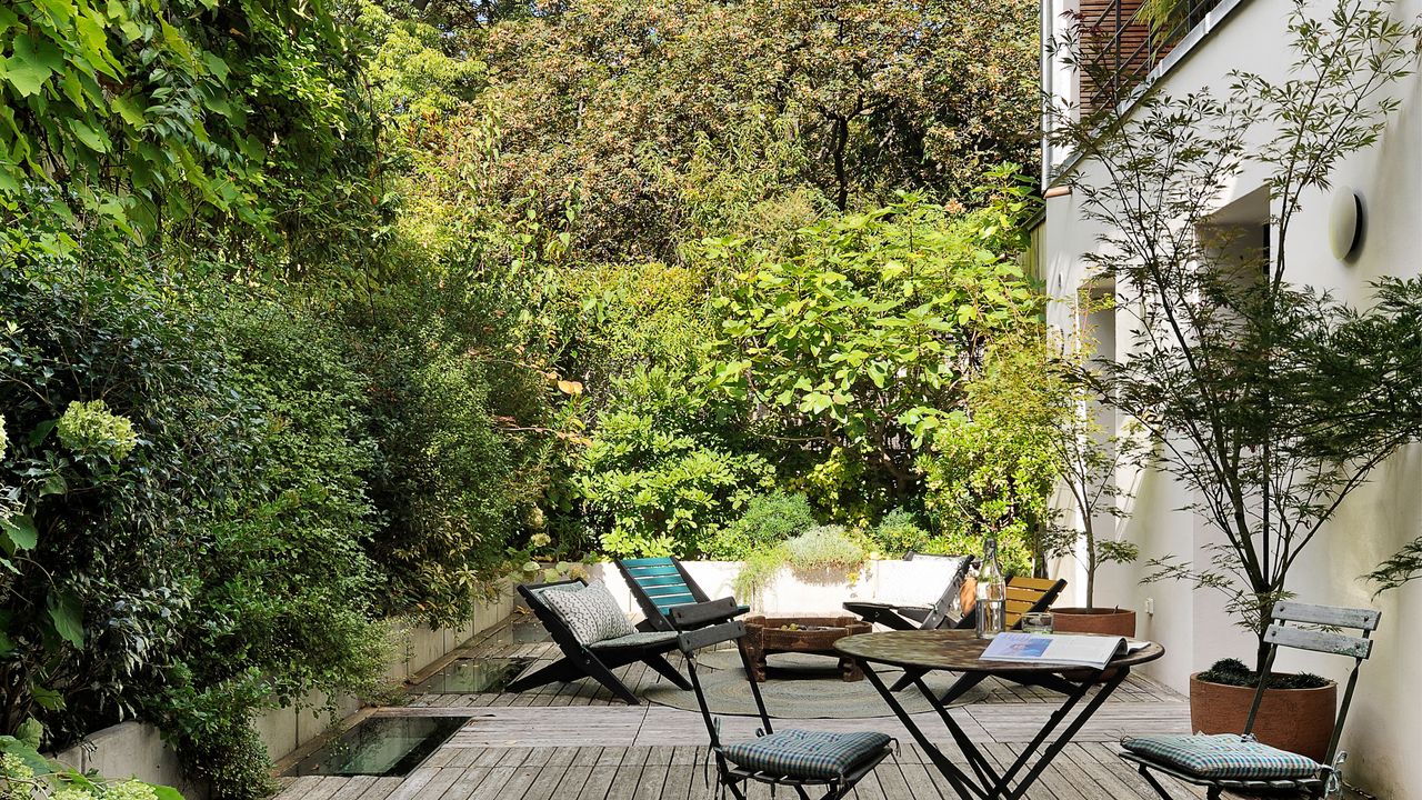 Small garden with decking and trees