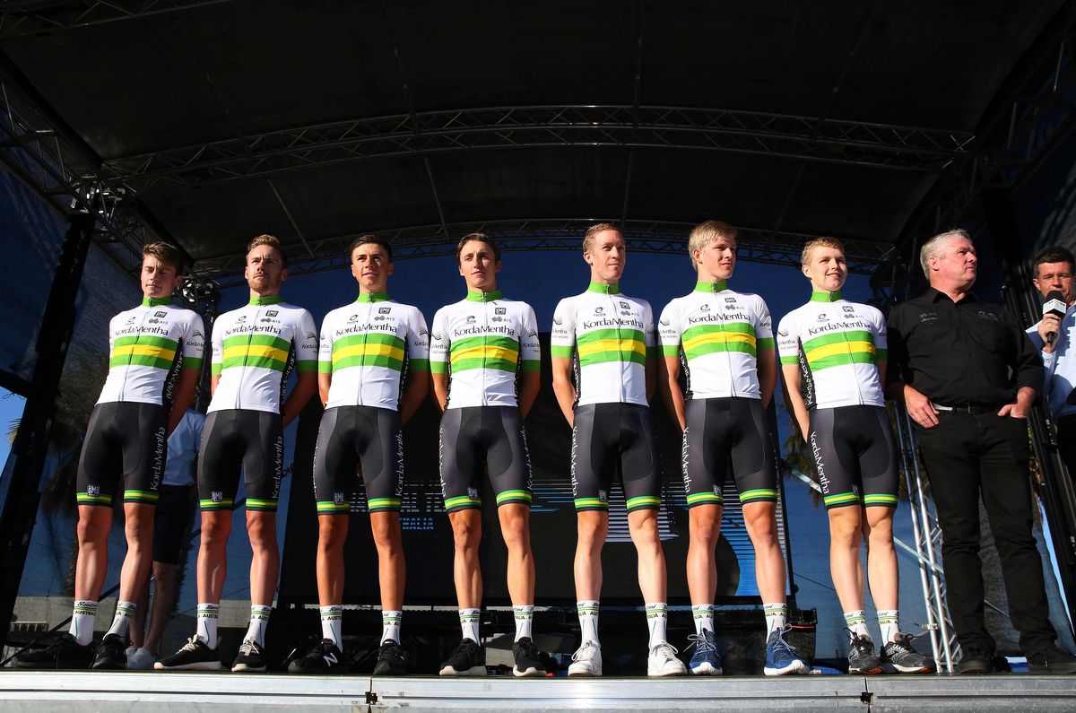 Scott Bowden, third from left, rode the Cadel Evans Road Race with the national team