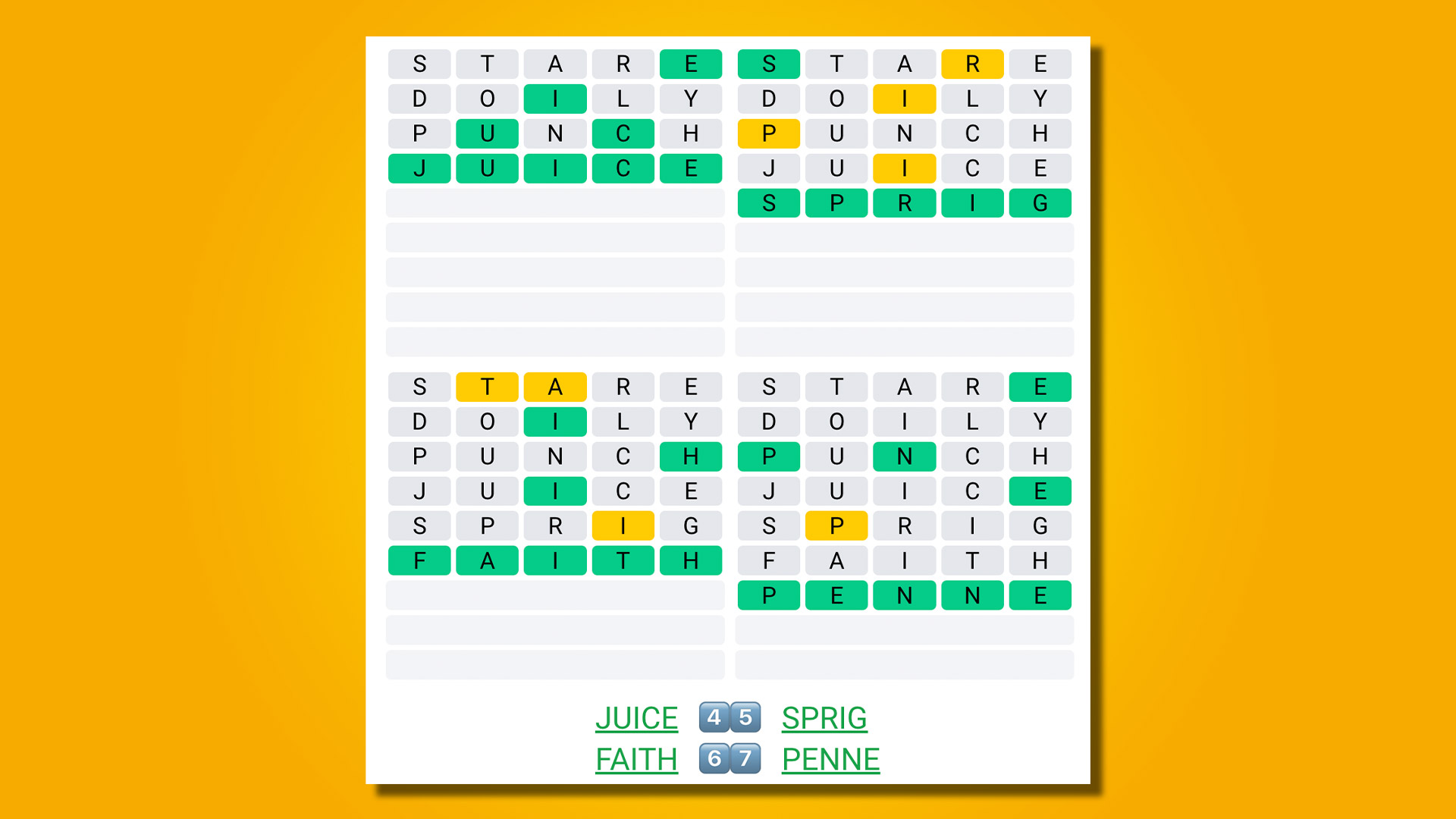 Quordle 408 Answers on Yellow Background