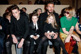 David, Romeo, Brooklyn, Cruz and Harper Beckham & Anna Wintour Front Row At New York Fashion Week AW15