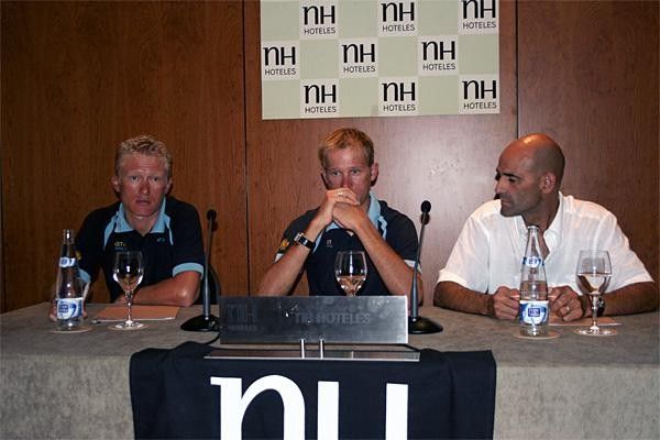 The two riders and their directeur sportif