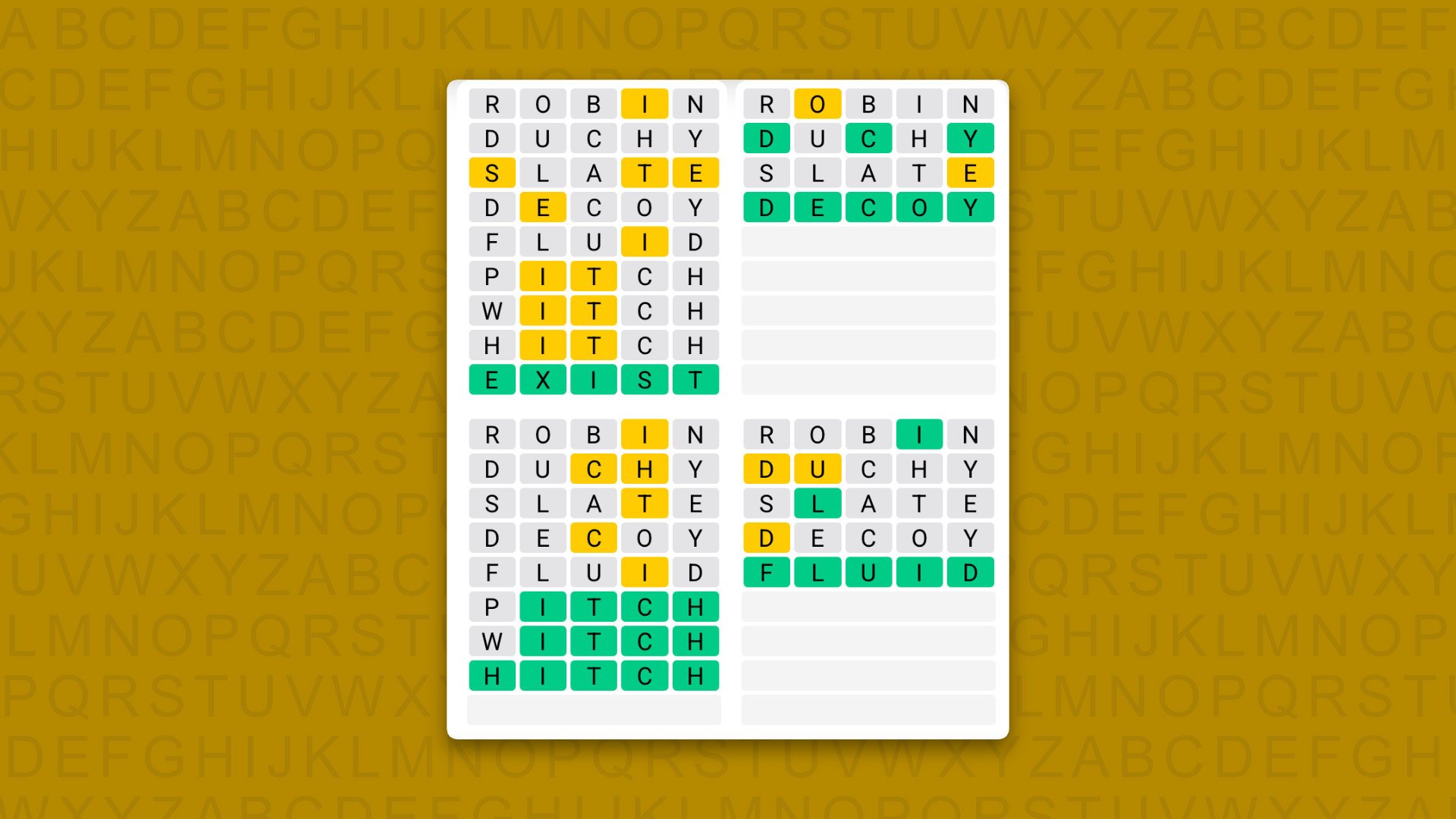 Quordle answers for 1729 on a yellow background