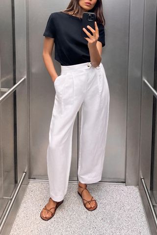 Zara, Linen Blend Pleated Pants