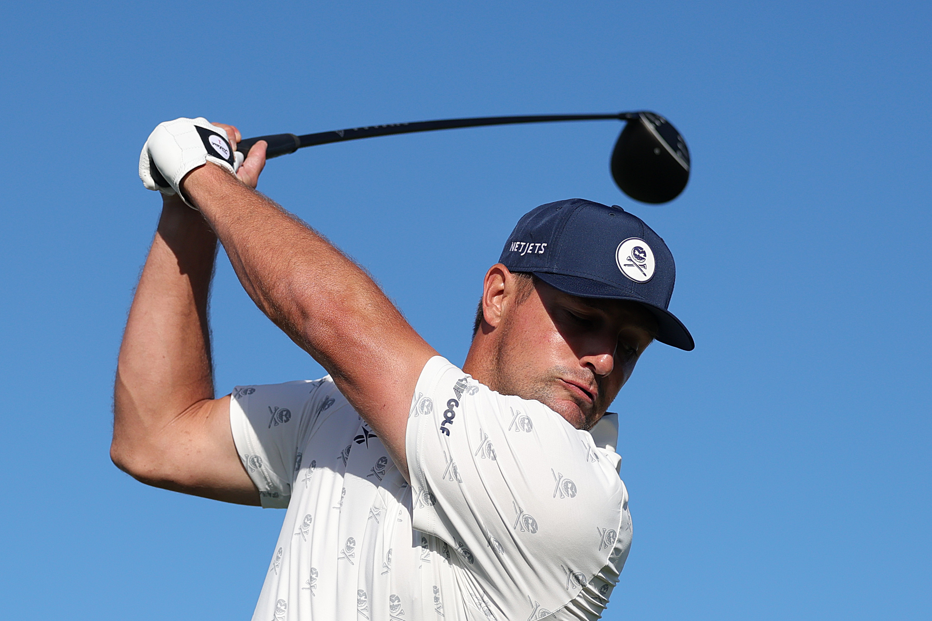 Bryson DeChambeau of the United States tees off on the ninth hole during a practice round prior to the 126th U.S. OPEN at Shinnecock Hills Golf Club (Photo by Kate McShane/Getty Images)