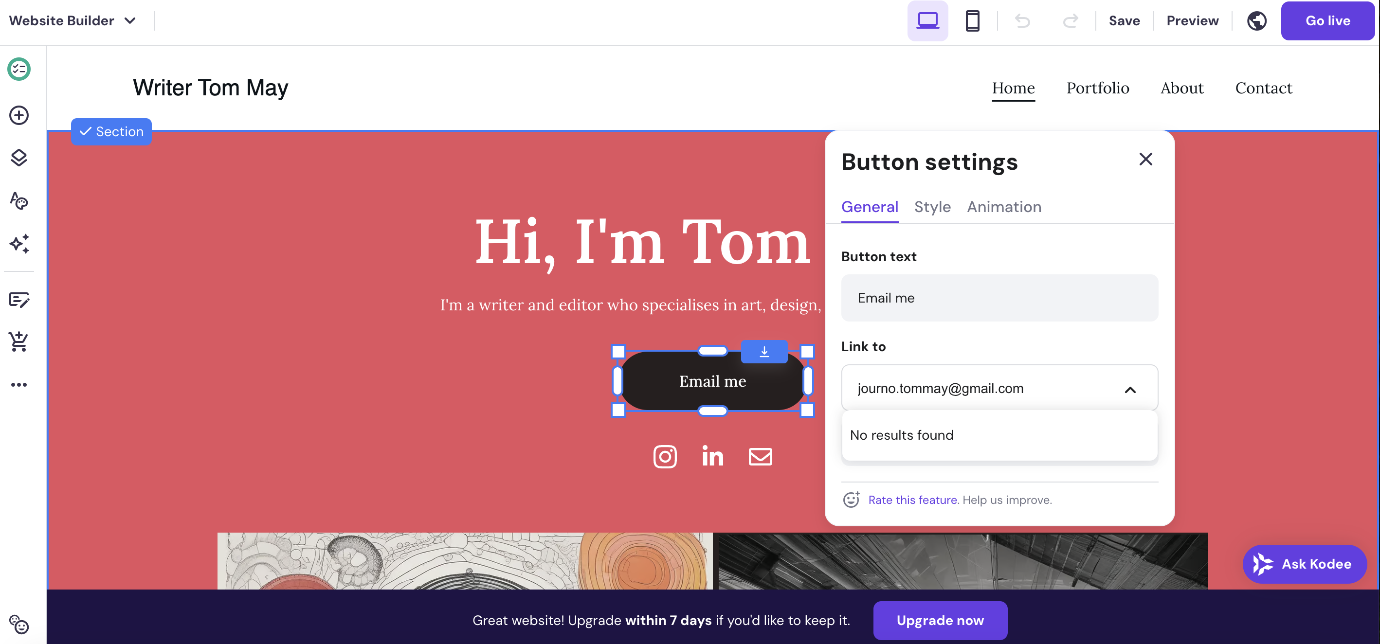 Screenshot of Hostinger Website Builder