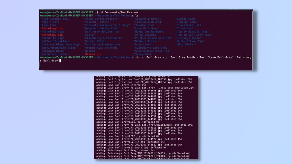 Снимок экрана, показывающий, как заархивировать папку в Linux: заархивировать несколько каталогов