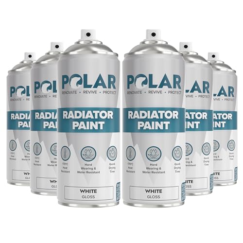 Polar Gloss White Radiator Spray Paint - 6 X 400ml | Heat Resistant Up to 100&amp;ordm;c | Quick Drying &amp;amp; No Primer Needed | Exterior Surfaces of Radiators &amp;amp; Hot Water Tanks