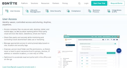 Egnyte review - Egnyte's webpage discussing its features