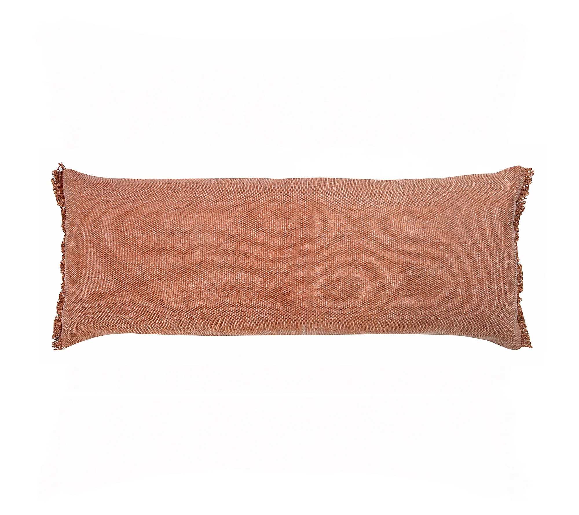 Ox Bay Trading Co., Solid Stonewash Lumbar Throw Pillow With Fringe