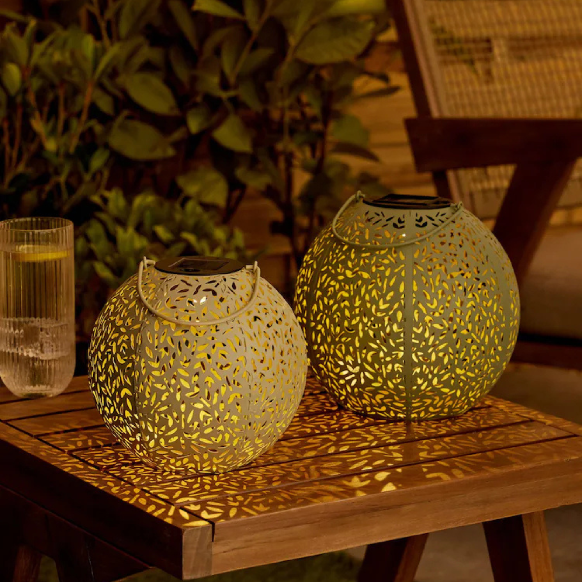 Sage Green Set of 2 Solar Filigree Lanterns