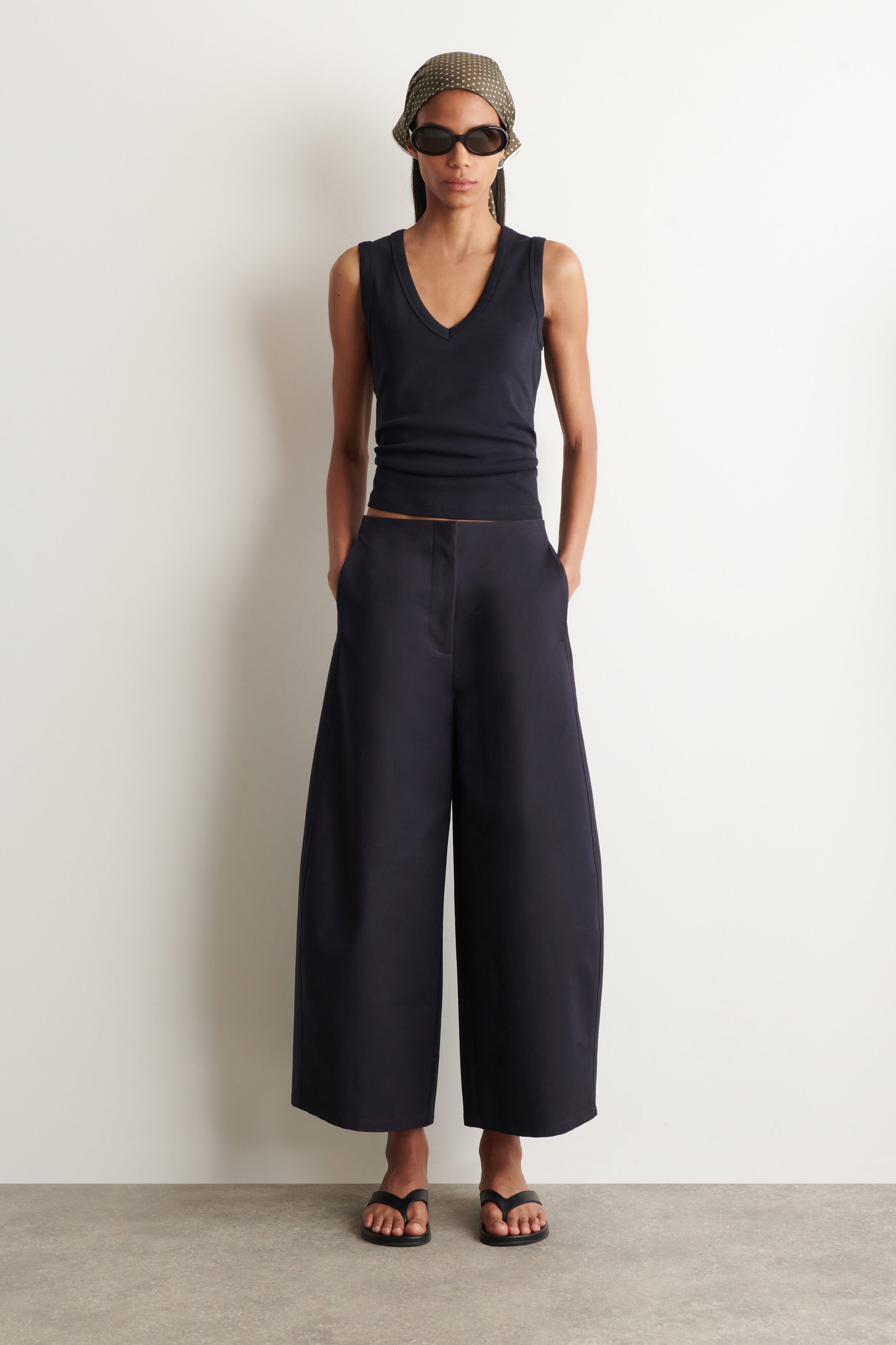 Cropped Barrel-Leg Cotton Trousers