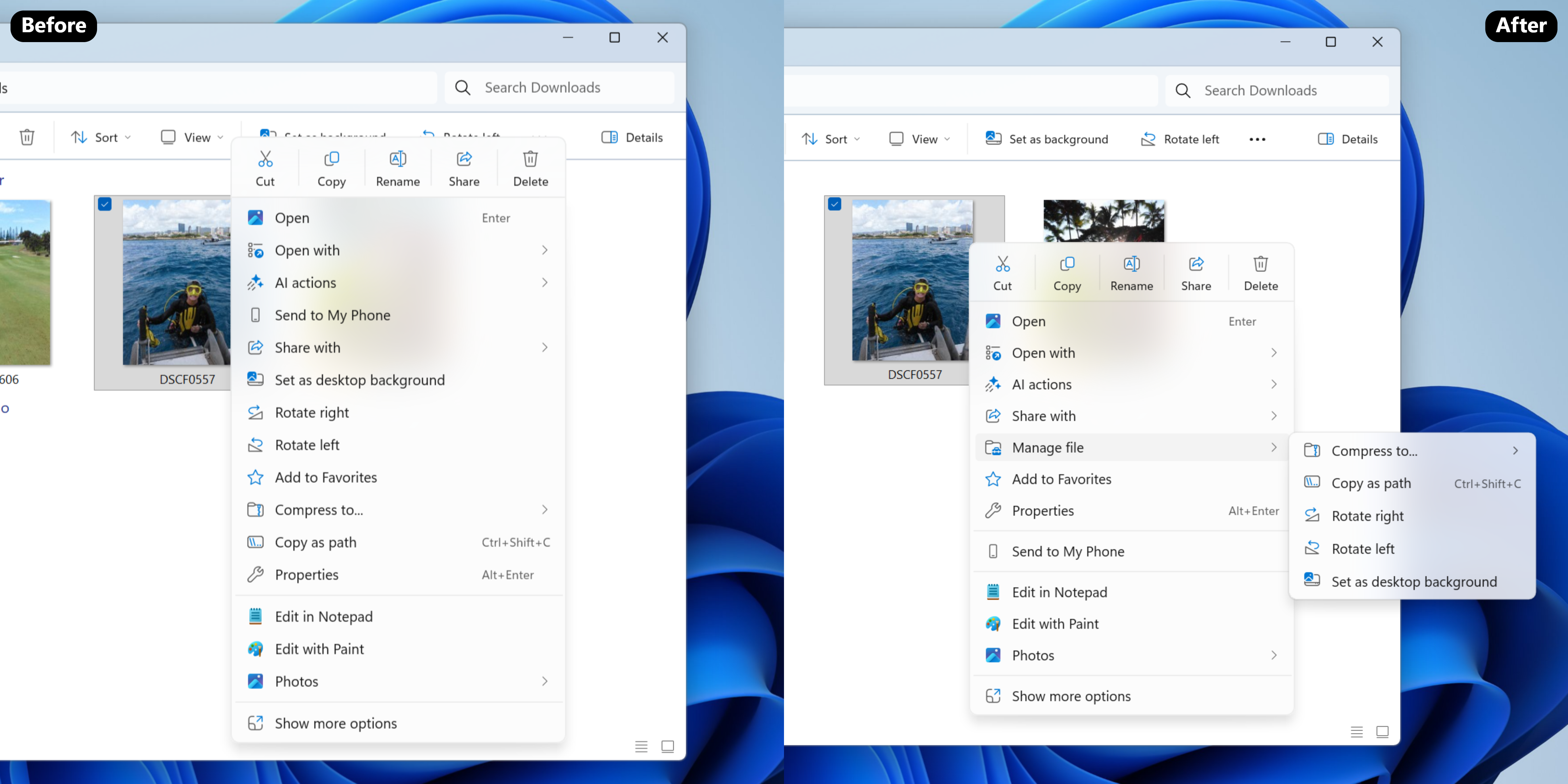 Simplified context menu in File Explorer