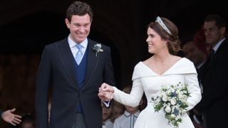 Princess Eugenie of York and Jack Brooksbank leave St George's Chapel in Windsor Castle following their wedding