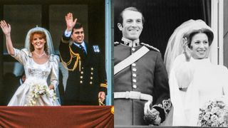 Prince Andrew and Sarah Ferguson and Princess Anne and Captain Mark Phillips at their respective weddings