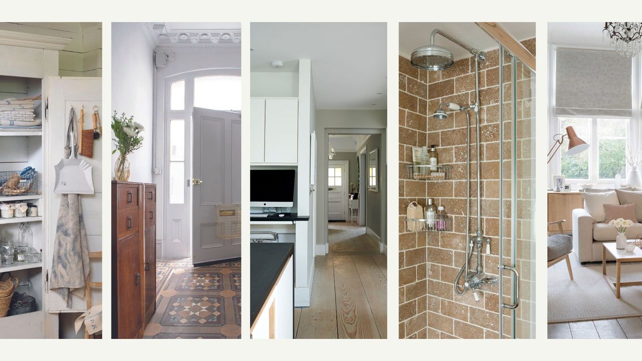 Compilation image of different rooms around a house to support an article on w&amp;h for daily habits to keep your house clean