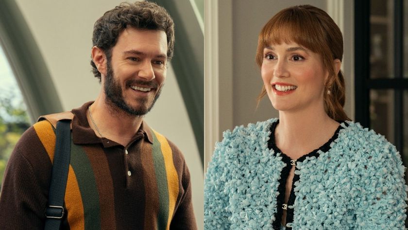From left to right: Adam Brody smiling and Leighton Meester smiling in a side-by-side of images from Nobody Wants This Season 2. 