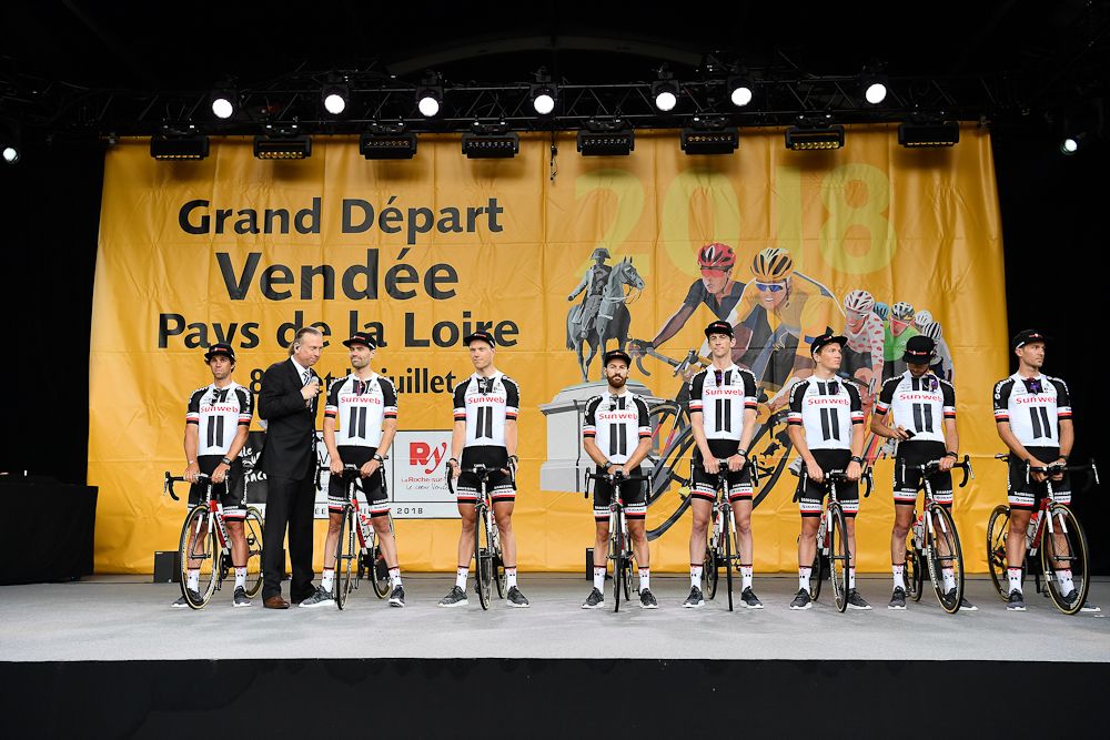 Chad Haga and Team Sunweb line up for the Tour de France team presentation