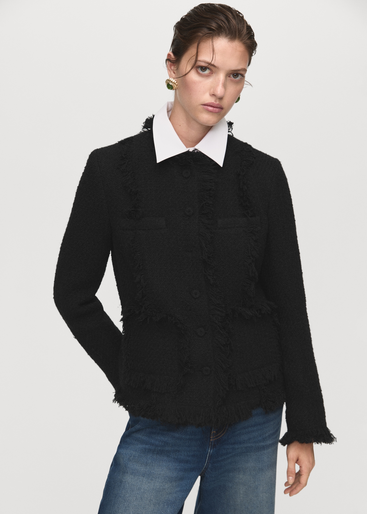 Tweed Jacket With Frayed Ends - Women | Mango Usa