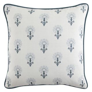 Delilah French Country Blue Floral White Outdoor Throw Pillow