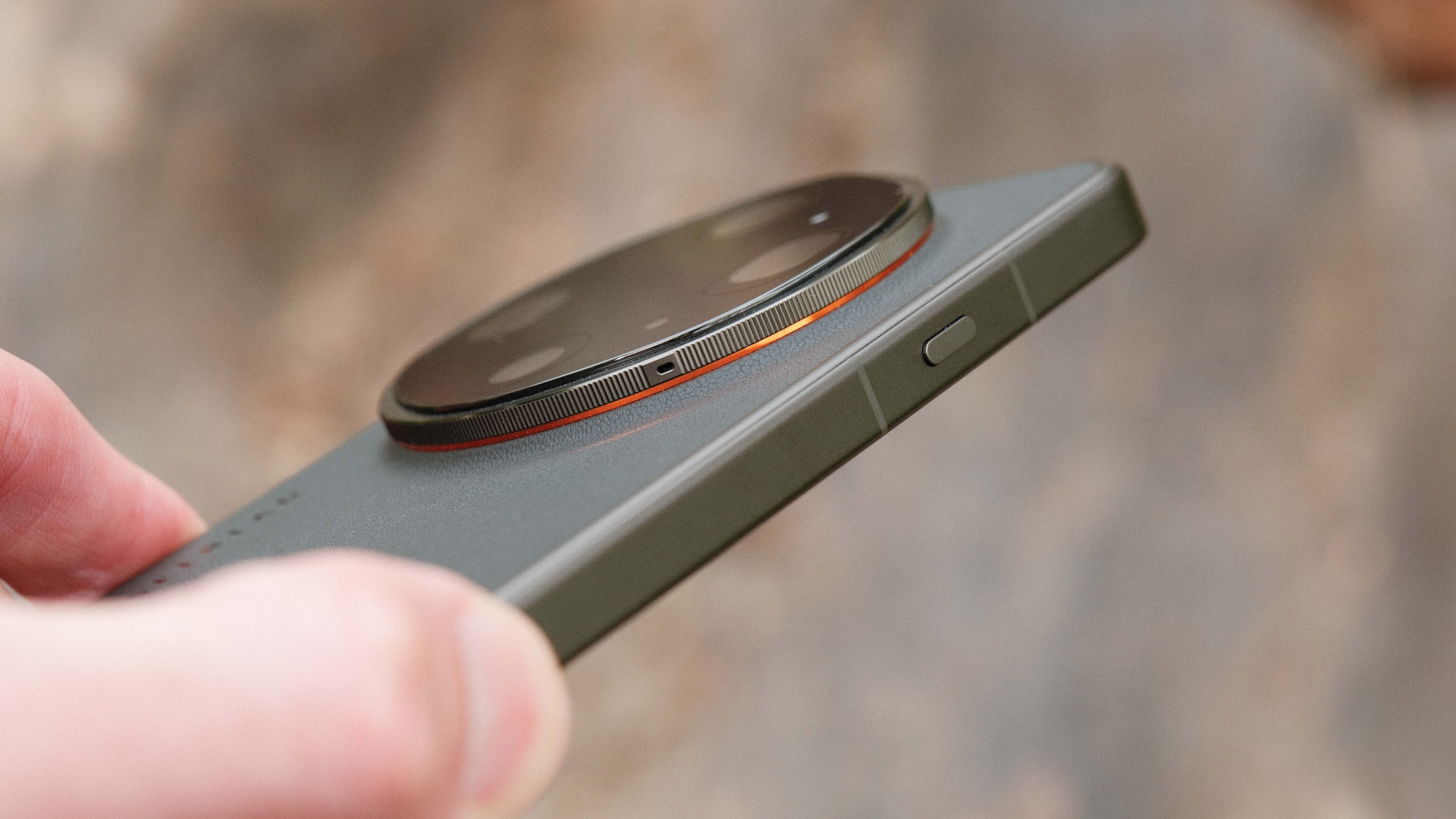 Low-angle close-up of the Oppo Find X9 Ultra camera bump and side button