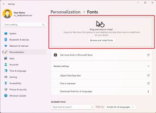 Fonts page on version 22H2