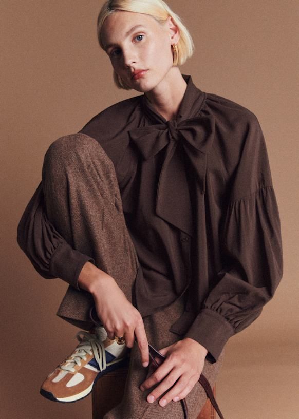 Tazia Shirt - Deep Brown - Virgin Wool - Sézane