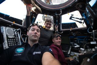 Pesquet, Whiston and Kimbrough in Cupola