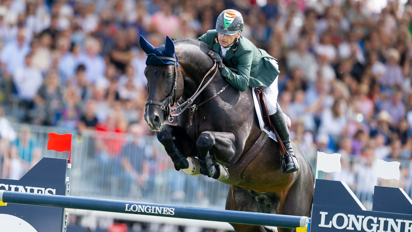 Denis Lynch and Vistogrand in action for Ireland at the European Championships in Milan, Italy