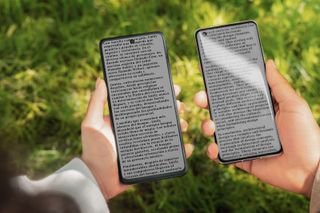 The TCL 50 Pro NXTPAPER (left) has a non-reflective screen