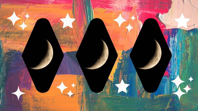 three new moons on a colorful background, symbolizing new moon may 2022