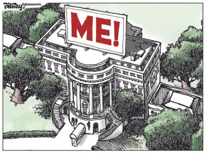 Political Cartoon U.S. White House Trump Narcissism Self-Centered