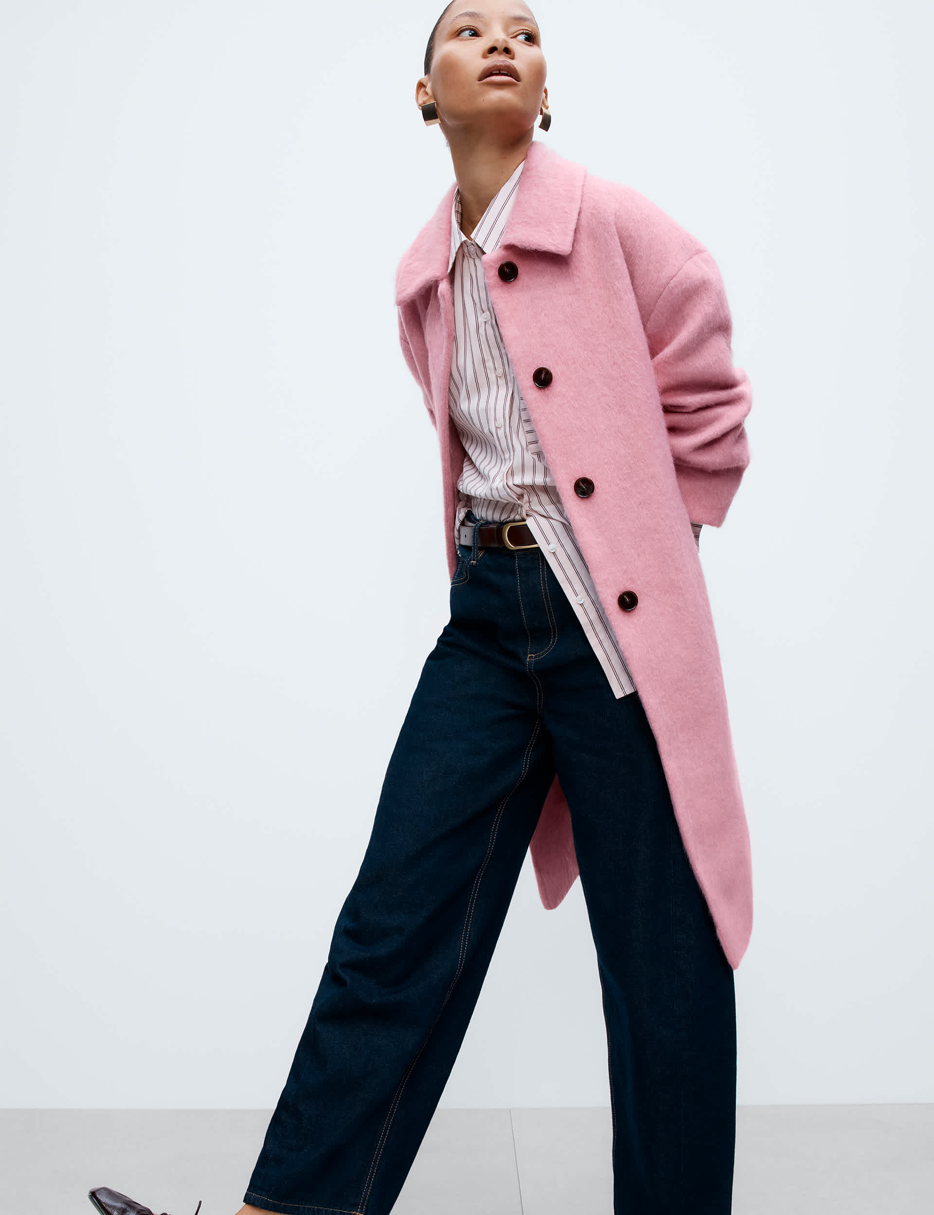 Brushed Collared Longline Car Coat With Wool