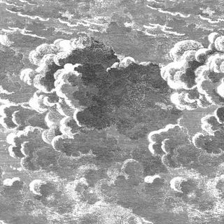 A square of black and white wallpaper with a cloud pattern