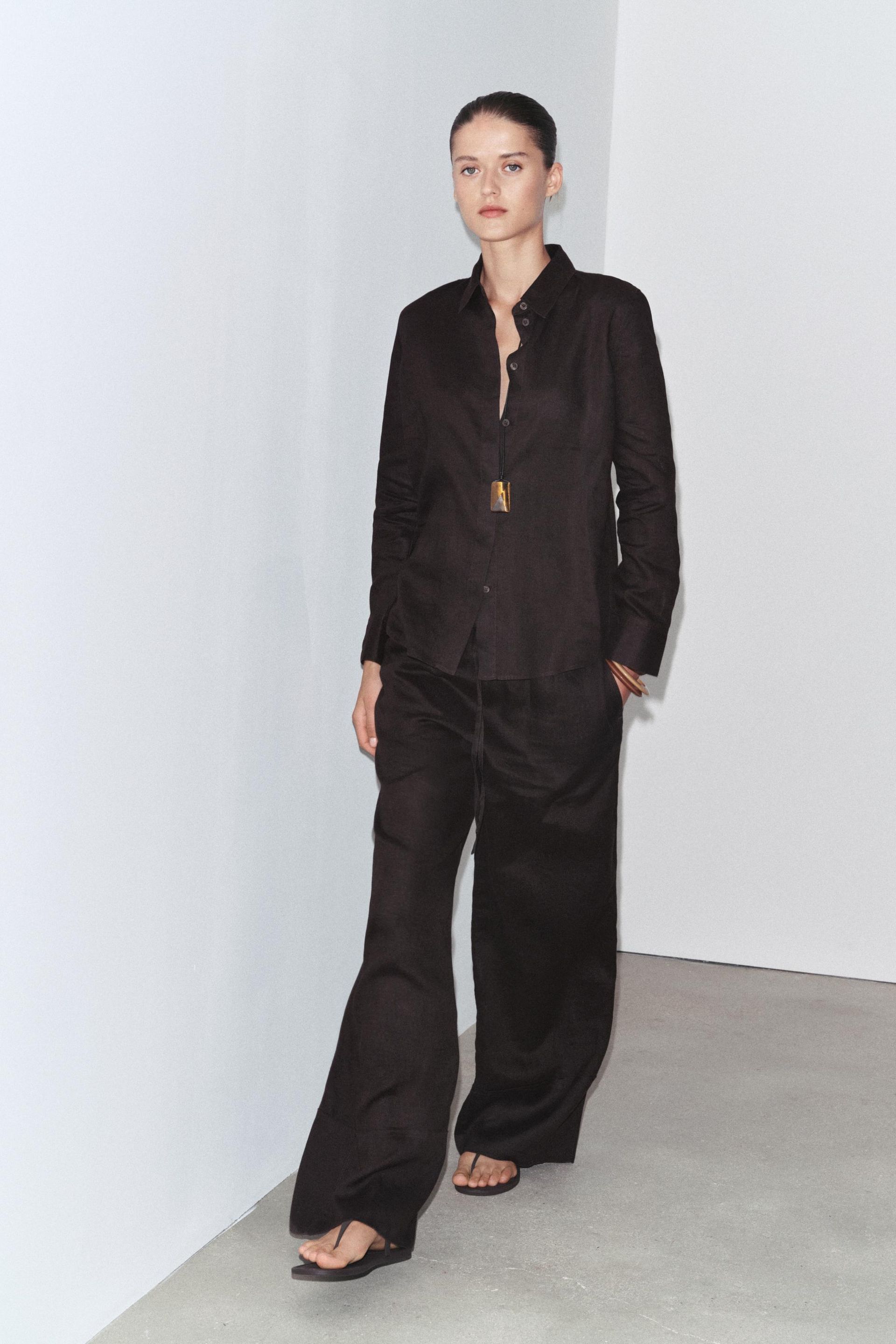 Zw Collection 100% Linen Palazzo Trousers