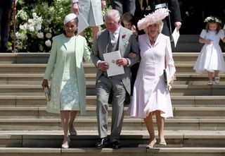 Doria Ragland, Prince Charles, Prince of Wales and Camilla, Duchess of Cornwall after the wedding of Prince Harry and Ms. Meghan Markle at St George's Chapel at Windsor Castle on May 19, 2018 in Windsor, England