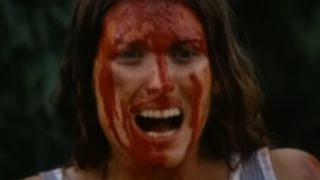 A blood-soaked Marilyn Burns in The Texas Chainsaw Massacre