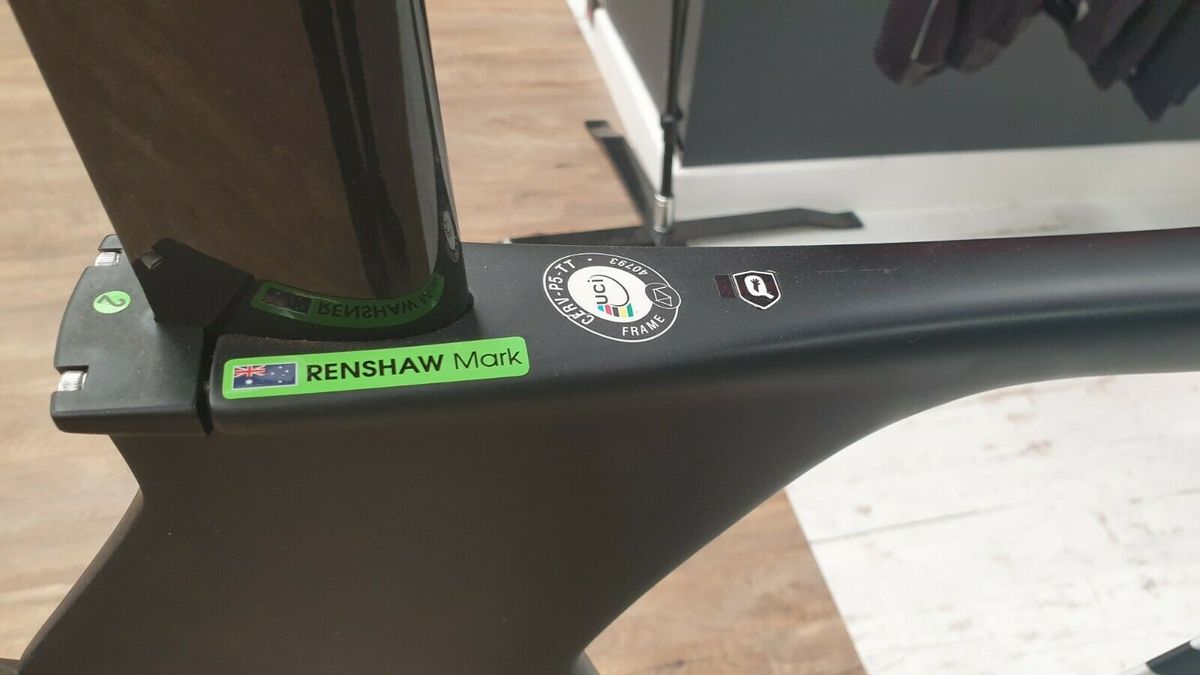 Mark Renshaw's name badge by the seat post