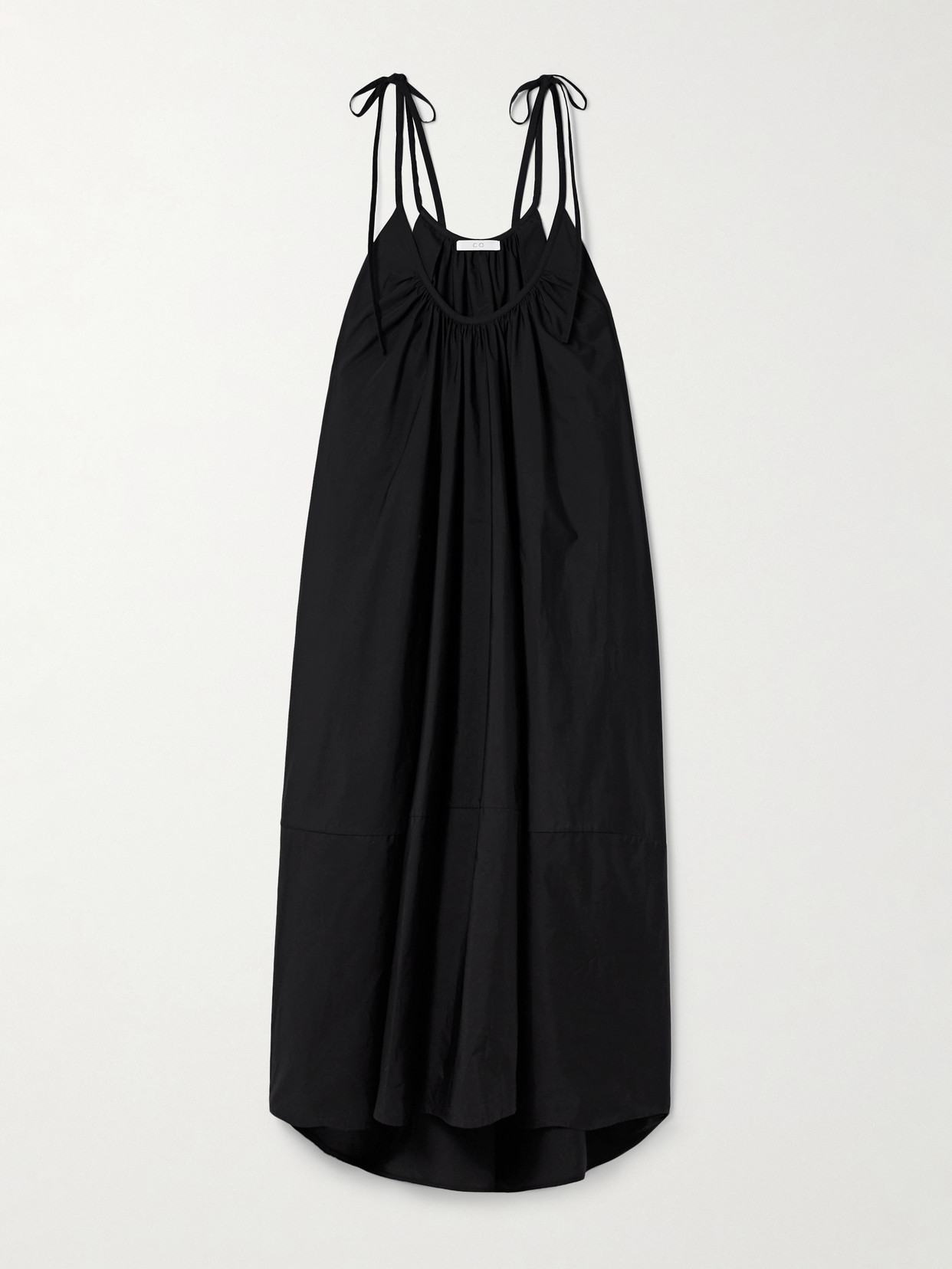 Gathered Tie-Detailed Cotton-Poplin Maxi Dress