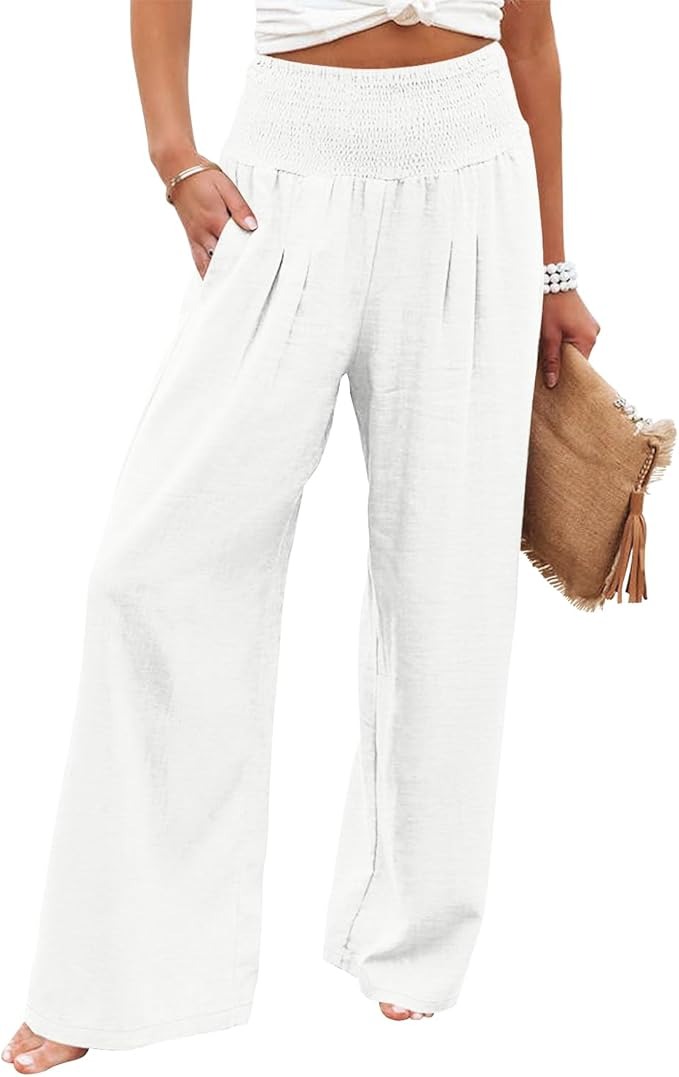 Angerella, Angerella Wide Leg Pants for Women High Waisted Business White Casual Pants Work Pants Loose Flowy Summer Beach Pants With Pockets L