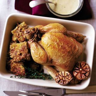 Proper Roast Chicken with Wild Boar Stuffing and Garlic Gravy