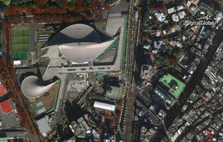 WorldView-4's imaging capabilities with a picture of the Yoyogi National Gymnasium in Shibuya, Tokyo, site of the 1964 Summer Olympics and future home of the 2020 Summer Olympics.