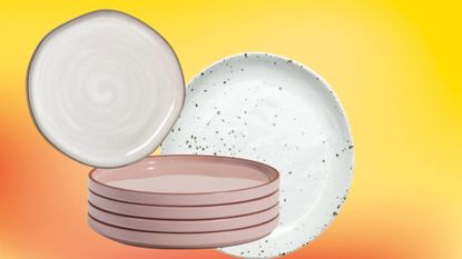 white and pink dessert plates