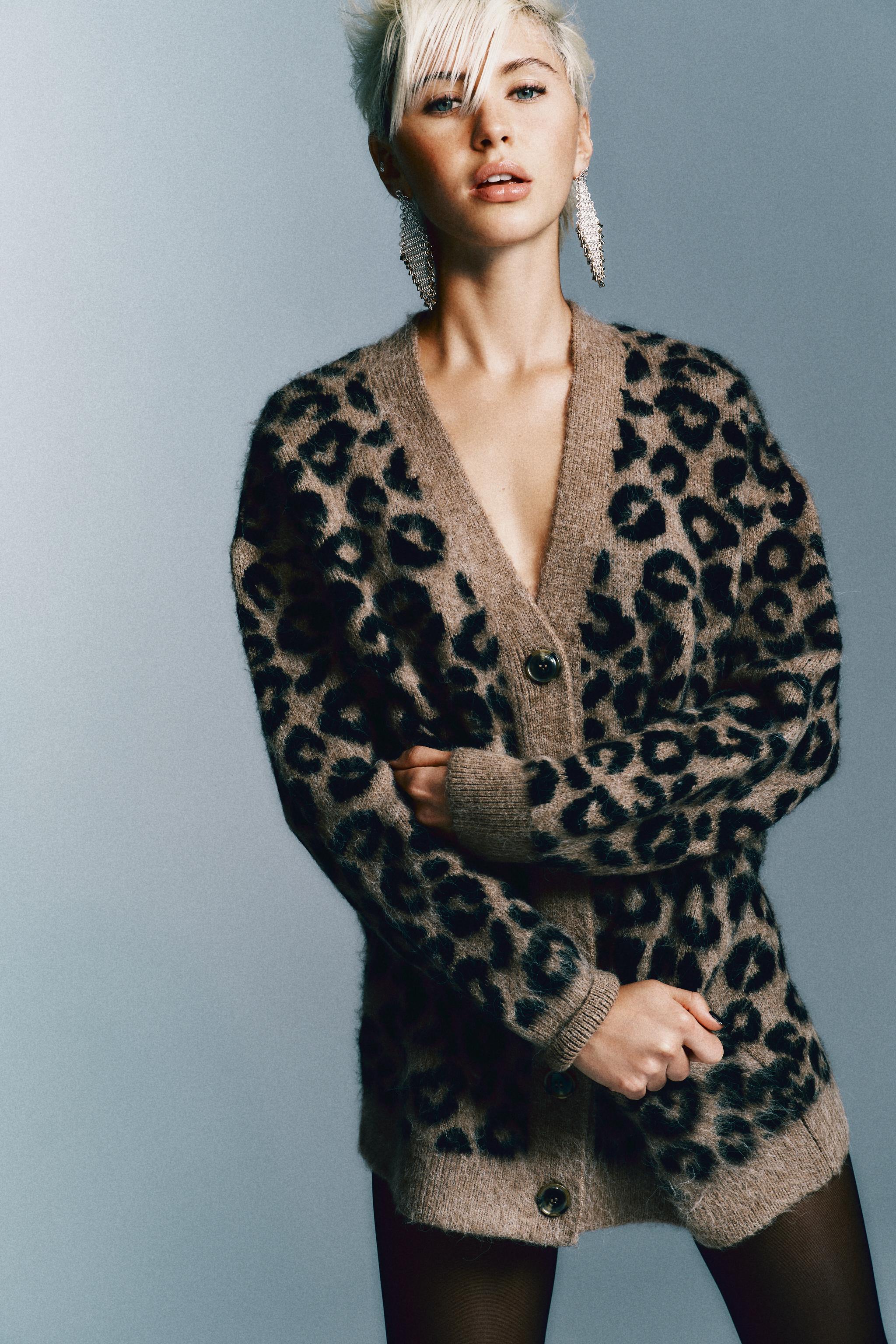 Oversized Animal Jacquard Knit Cardigan