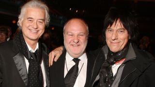 Jimmy Page (left), Harvey Goldsmith (center) and Jeff Beck attend the 24th Annual Rock and Roll Hall of Fame Induction Ceremony at Public Hall on April 4, 2009 in Cleveland, Ohio.